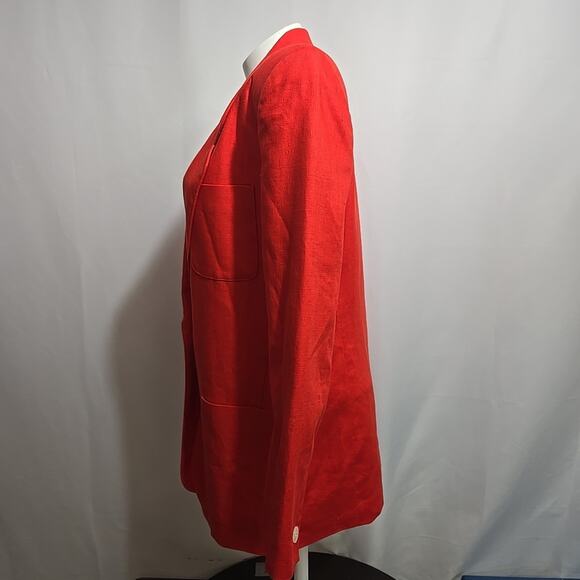 Talbots 100% Linen Blazer Jacket Womens Size 6 Orange-Red Patch Pockets - Picture 2 of 8